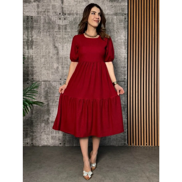 Lucky Life Kadın Kısa Kollu Yakası Açık Katlı Bürümcük Lucky Life Kadın Balon Elbise