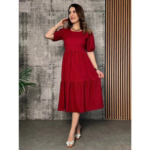 Lucky Life Kadın Kısa Kollu Yakası Açık Katlı Bürümcük Lucky Life Kadın Balon Elbise - 2