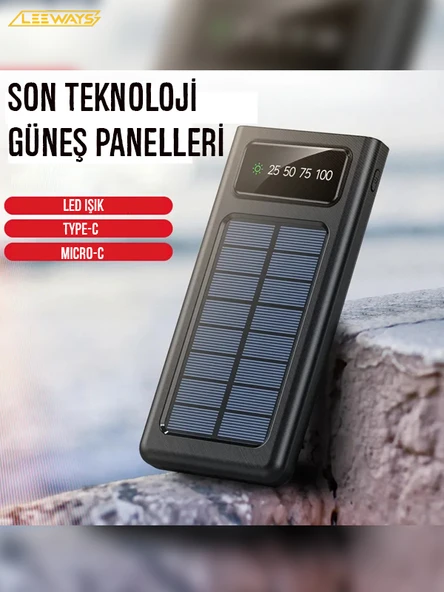 20000 mAh Güneş Enerjili Taşınabilir Şarj Cihazı Powerbank - 4