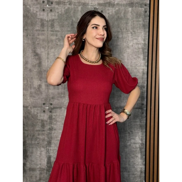 Lucky Life Kadın Kısa Kollu Yakası Açık Katlı Bürümcük Lucky Life Kadın Balon Elbise - 3