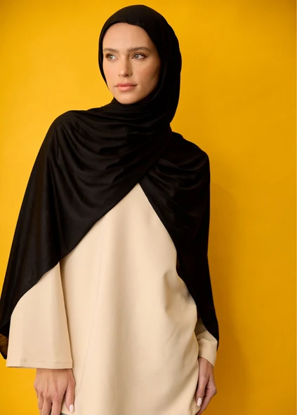 Tesettür Şal - Siyah Penye - Resim 3