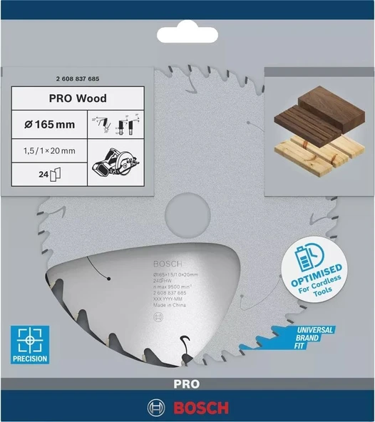 BOSCH 160x20x1,5 mm 24 Diş PRO Wood Ahşap Elmas Daire Testere Bıçağı - 11