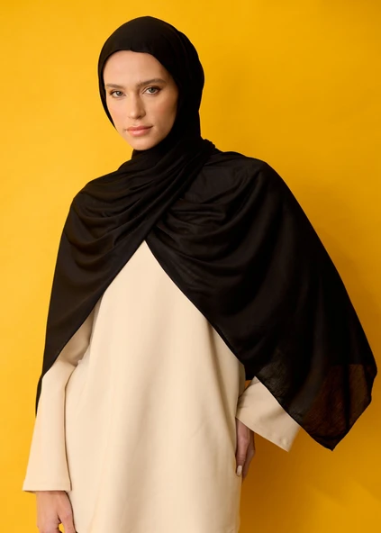 Tesettür Şal - Siyah Penye - Resim 4