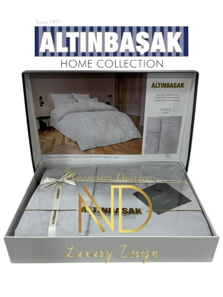Altınbaşak Jakarlı Saten Çift Kişilik Nevresim Takımı Perle Coin ürün görseli 1