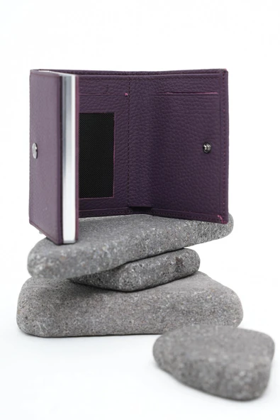 Mekanizmalı Deri Cüzdan Mor 113570 - 3