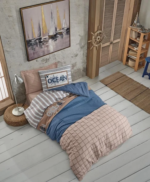 Cotton Box Genç Ranforce Nevresim Takımı Tek Kişilik Ocean Lacivert