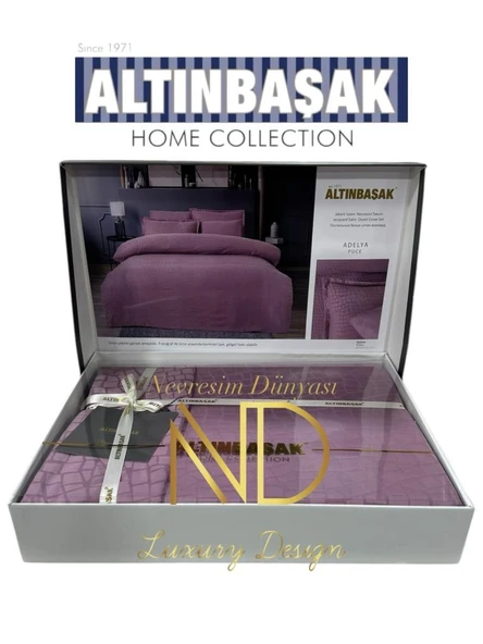 Altınbaşak Jakarlı Saten Çift Kişilik Nevresim Takımı Adelya Puce ürün görseli 1