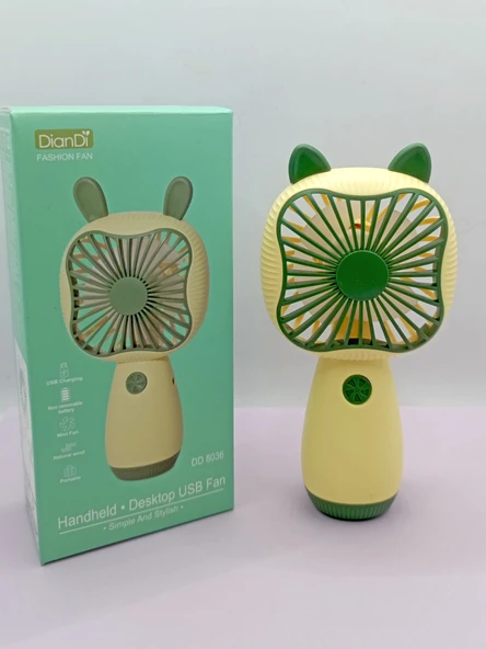 Mini Fan Kedi Model Fan Şarj Edilebilir El Fanı Vantilatör - Yeşil