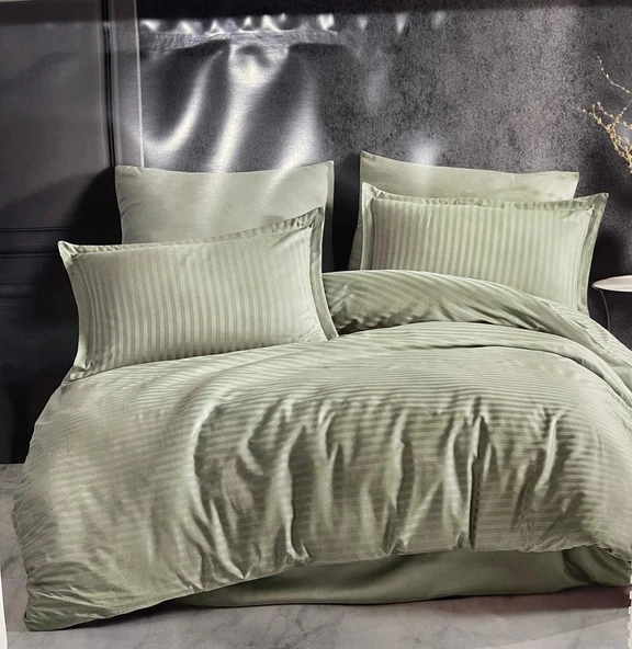 Clasy Çizgili Saten Nevresim Takımı Çift Kişilik Ada Çayı ürün görseli 1