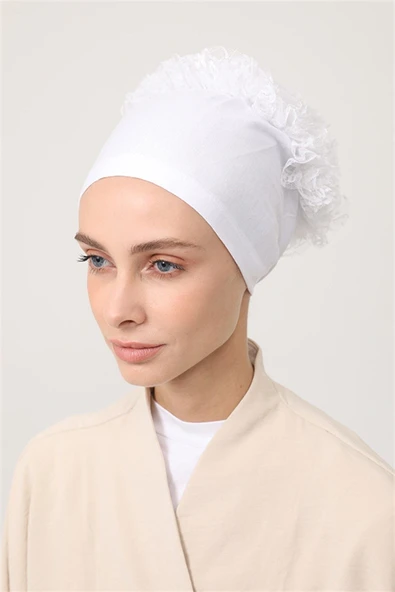 Emproyal Beyaz Topuz Dantelli Bone Sosyete