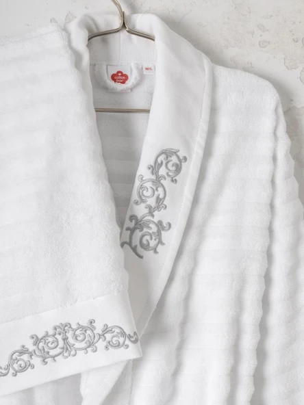 Cotton Box Seta Aile Bornoz Seti Genny Beyaz-Antrasit - 4