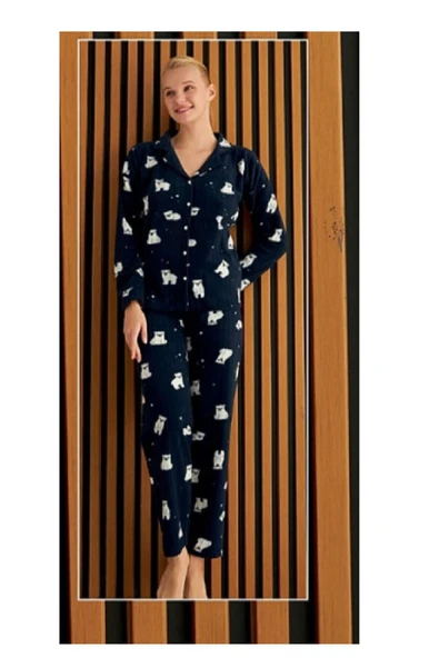 Pijamoni PİJAMONİ SOFT YUMOŞ BOYDAN DÜĞMELİ WELSOFT FİTİLLİ POLAR PİJAMA TAKIMI 5615