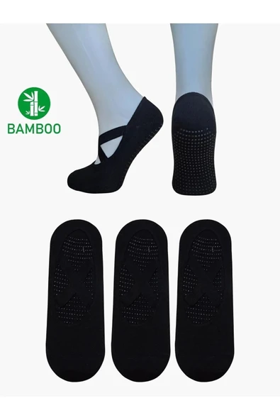 SOF 3' Lü Paket Kaydırmaz Bayan Dans Pilates Ve Yoga Çorabı Kadın Çorabı Bayan Çorabı Babet - 2