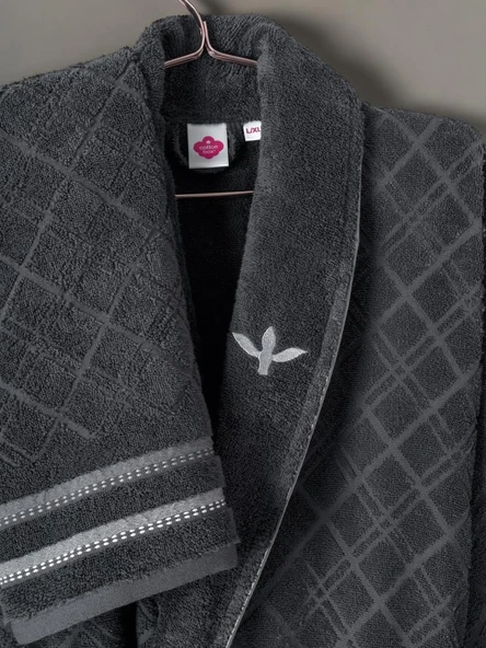 Cotton Box Masculine Aile Bornoz Seti Carlos Beyaz-Antrasit - 3