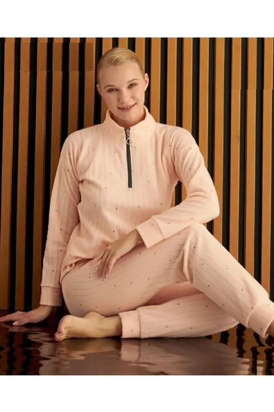 Pijamoni Kadın Fermuarlı Polar Pijama Takımı 3750-7