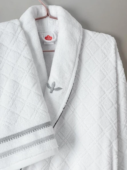 Cotton Box Masculine Aile Bornoz Seti Carlos Beyaz-Antrasit - 4