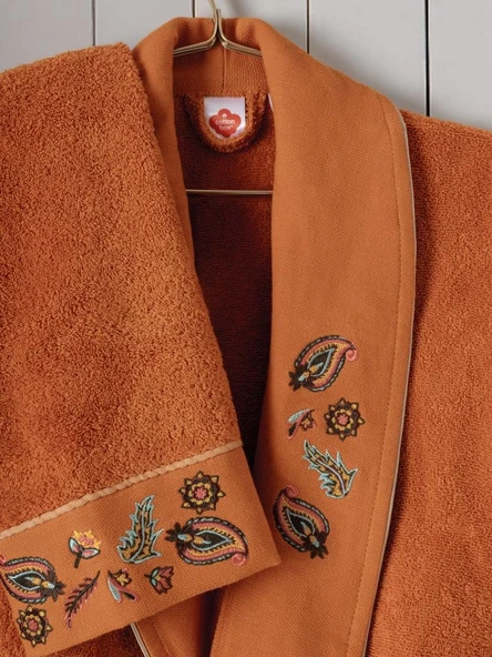 Cotton Box Folk Art Aile Bornoz Seti Dalila Tarçın-Antrasit - 4