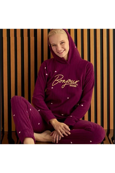 Pijamoni PİJAMONİ KAPÜŞONLU POLAR PİJAMA TAKIMI