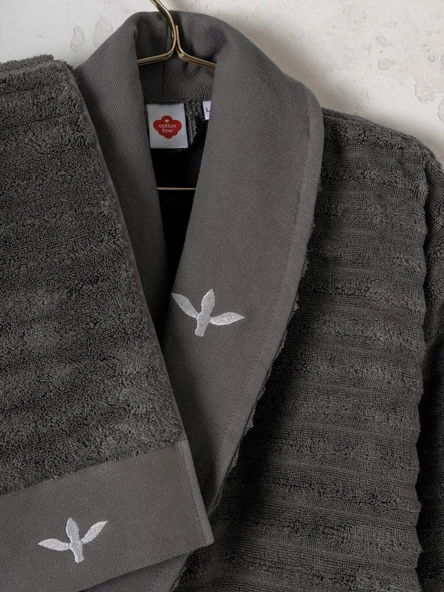 Cotton Box Seta Aile Bornoz Seti Genny Beyaz-Antrasit - 2