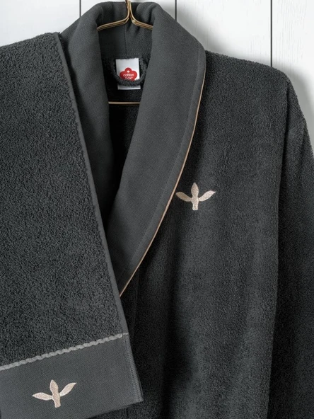 Cotton Box Folk Art Aile Bornoz Seti Yamka Bej-Antrasit - 3