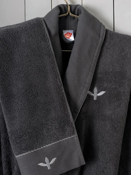 Cotton Box Folk Art Aile Bornoz Seti Dalila Tarçın-Antrasit - 3