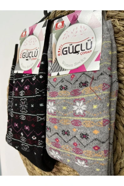 GÜÇLÜ 2 ÇİFT GÜÇLÜ DESENLİ TERMAL HAVLU SOKET KIŞLIK SICAK TUTAN ÇORAP - 2