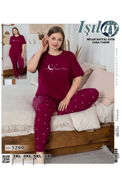 Işılay Milan Kumaş Yüksek Piremium Kalite Büyük beden Sıfır Yaka Battal Kısa Kollu Pijama Takımı