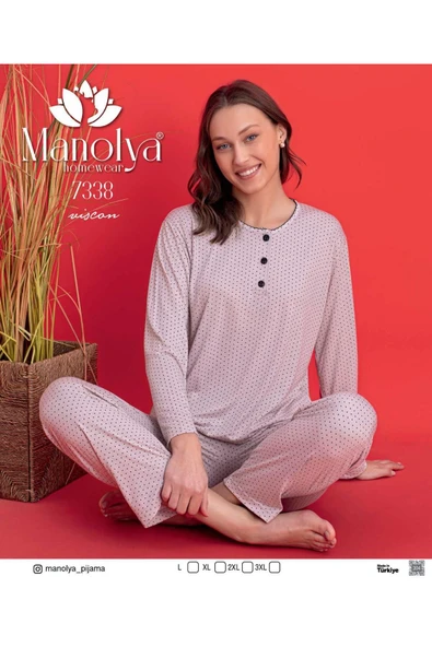 Manolya Viscon Penye 3 düğmeli Yazlık Terletmeyen Serin Tutan Kumaş Pijama Takımı