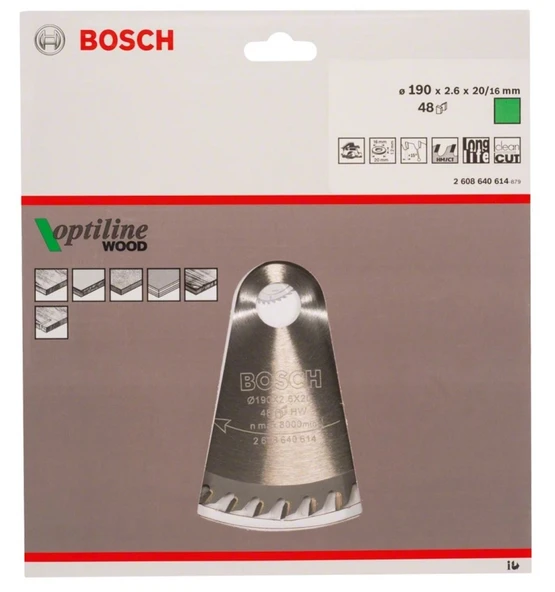 BOSCH Optiline Wood 190x20 mm 48 Diş Ahşap Daire Testere Bıçağı ürün görseli