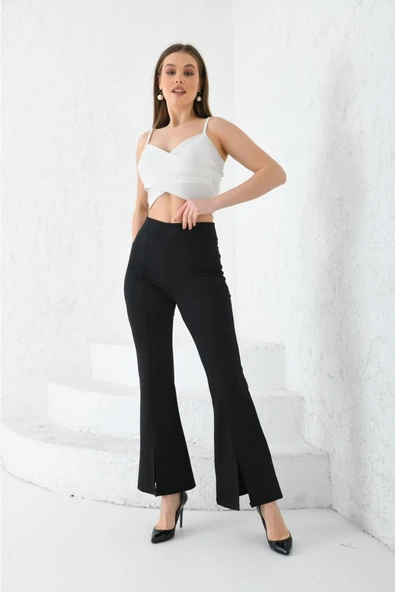 BRKMODA Ispanyol Paça Ekstra Rahat Şık Yırtmaç Detaylı Tayt