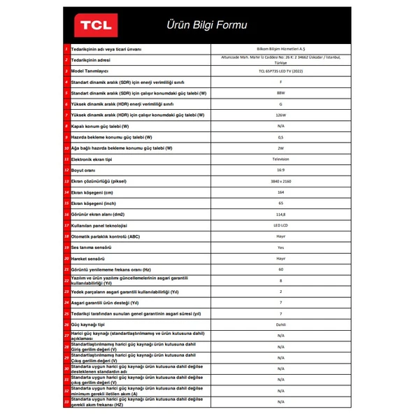 TCL  65P735 65" 165 Ekran Dahili Uydu Alıcılı 4K Ultra HD Smart LED TV - 7