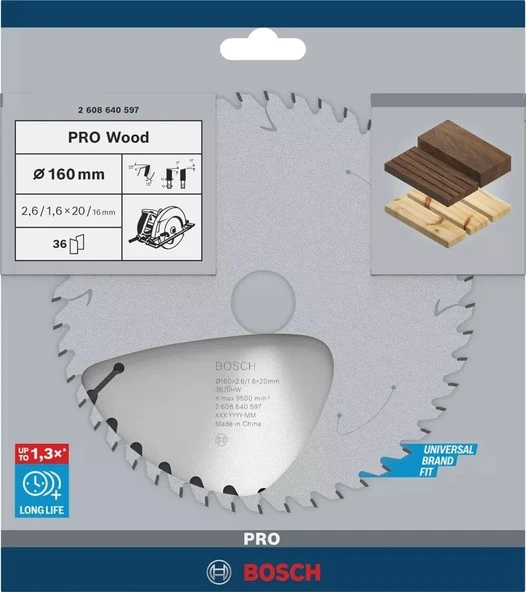 BOSCH 160x20x2,6/1,6 mm 24 Diş PRO Wood Ahşap Elmas Daire Testere Bıçağı - 6