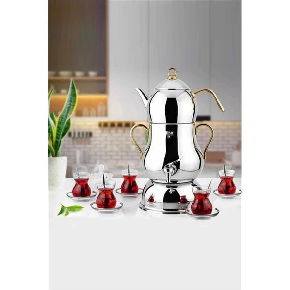 Lines Şahmeran Elektrikli Semaver Çelik Çay Makinesi 4 Litre Altın - 2