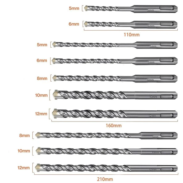 CAT DA03901 10 Parça Tungsten Karbür SDS-Plus Beton Matkap Uç Seti - 9