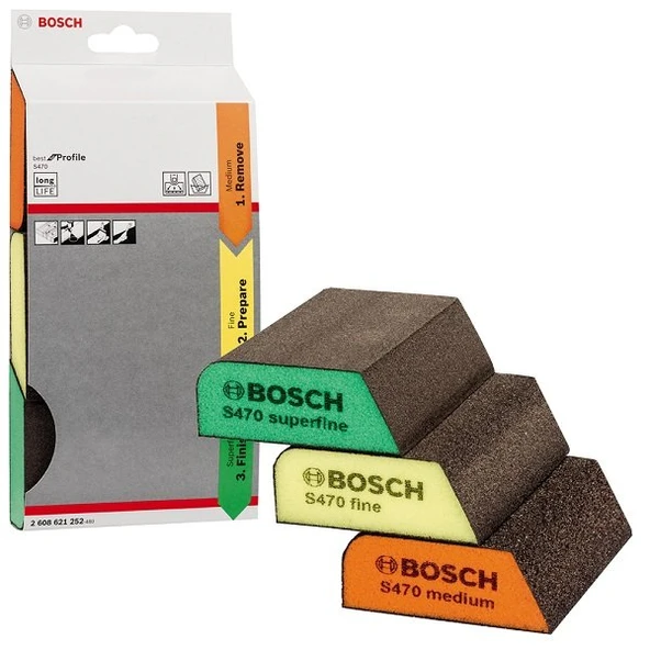 BOSCH S470 Çok Amaçlı Kombi Sünger Zımpara Seti 3 Parça