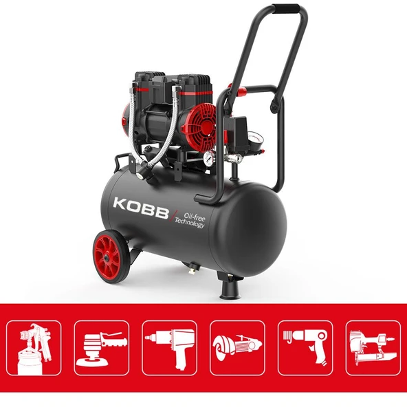 KOBB KBK25S 1.7HP 25Lt 8Bar Yağsız Sessiz Taşınabilir Hava Kompresörü - Resim 3