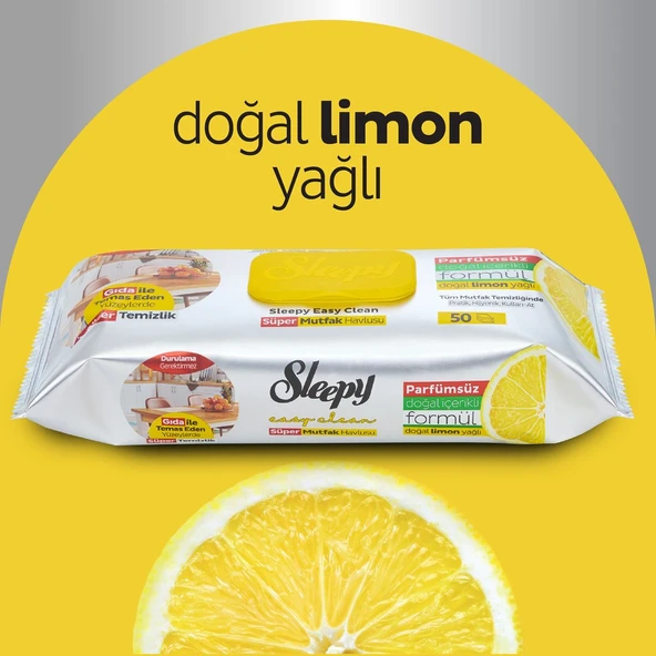 Sleepy Easy Clean Yüzey Temizlik Mutfak Havlusu -Mendili  50 Yaprak Limon Yağlı (6Lı Set) 300 Yaprak - 4
