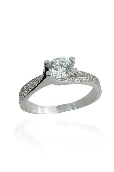 8 Ayar Beyaz Altın Sıralı Taşlı Zirkon Tektaş Yüzük - Resim 2