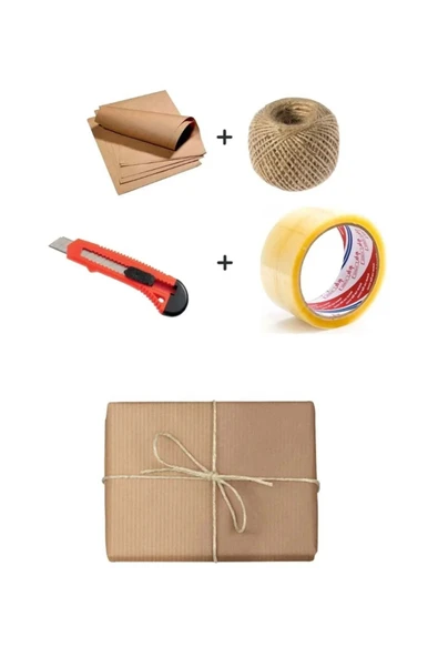 Çeyiz Kağıdı 10 Adet 70x100 Kraft Kağıdı + 1 Adet Jüt İp + 1 Adet Maket Bıçağı + 1 Adet Koli Bandı - 2