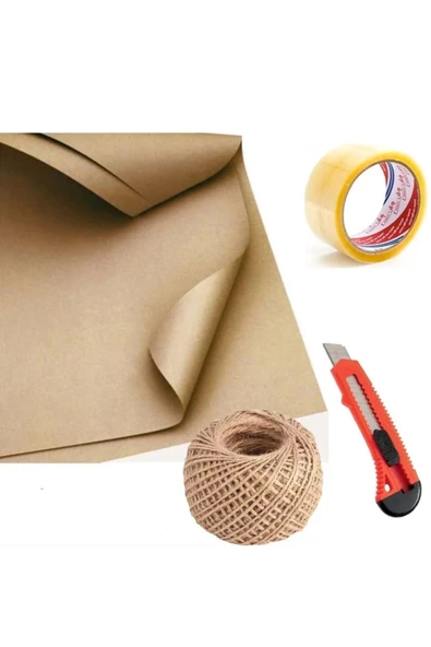 Çeyiz Kağıdı 10 Adet 70x100 Kraft Kağıdı + 1 Adet Jüt İp + 1 Adet Maket Bıçağı + 1 Adet Koli Bandı