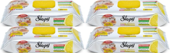 Sleepy Easy Clean Yüzey Temizlik Mutfak Havlusu -Mendili  50 Yaprak Limon Yağlı (4Lü Set) 200 Yaprak