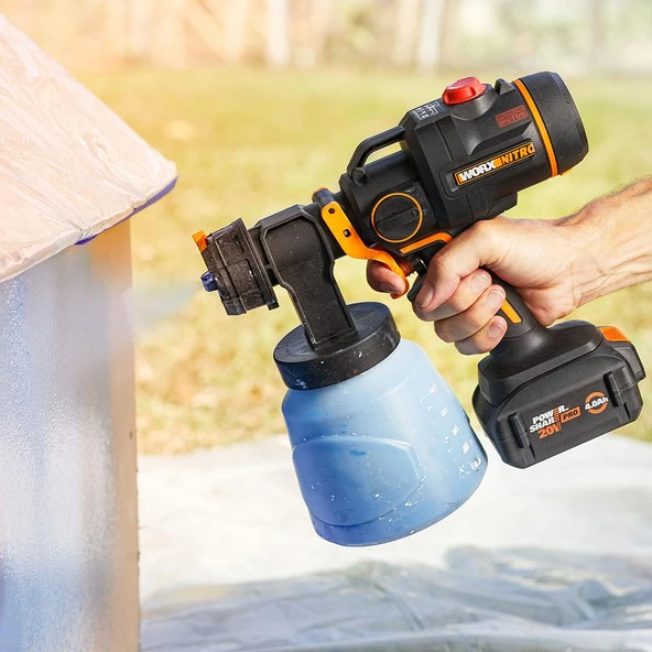 WORX WX020 20Volt 4.0Ah. Li-ion Tek Akülü Kömürsüz Devir Ayarlı Boya Tabancası + 4 Parça Yedek Nozul/Meme - 3