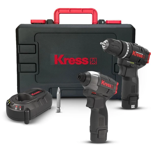 Kress KUG02 12Volt/2.0Ah. Li-ion Çift Akülü Kömürsüz Profesyonel Darbeli Matkap+Darbeli Tornavida Kombo Set ürün görseli