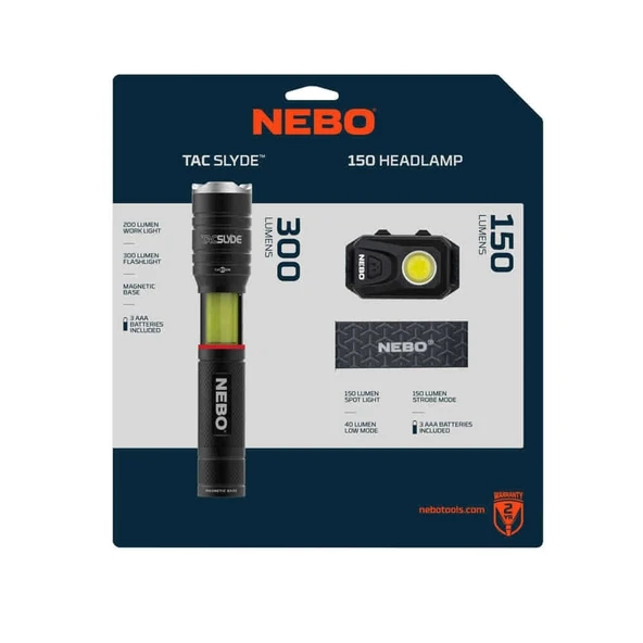 NEBO Tacslyde 300 Lümen Fener + 150 Lümen Kafa Feneri Seti (NE 6746CP3) - 6