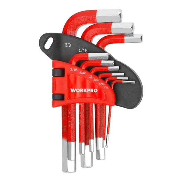 WORKPRO WP222016 9 Parça Kısa Boy CR-V İnç Profesyonel Allen Anahtar Takımı ürün görseli