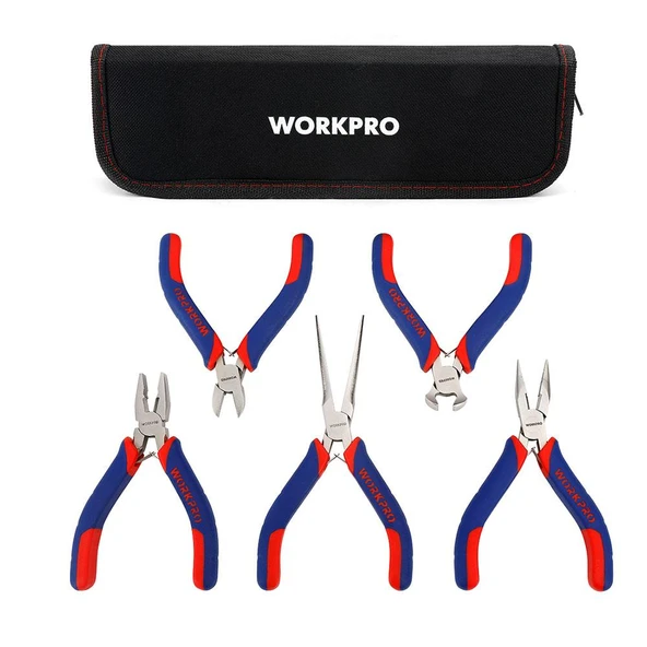 WORKPRO WP201015 CR-V 5 Parça Elektronikçi Profesyonel Mini Pense Seti + Bez Taşıma Çantası ürün görseli