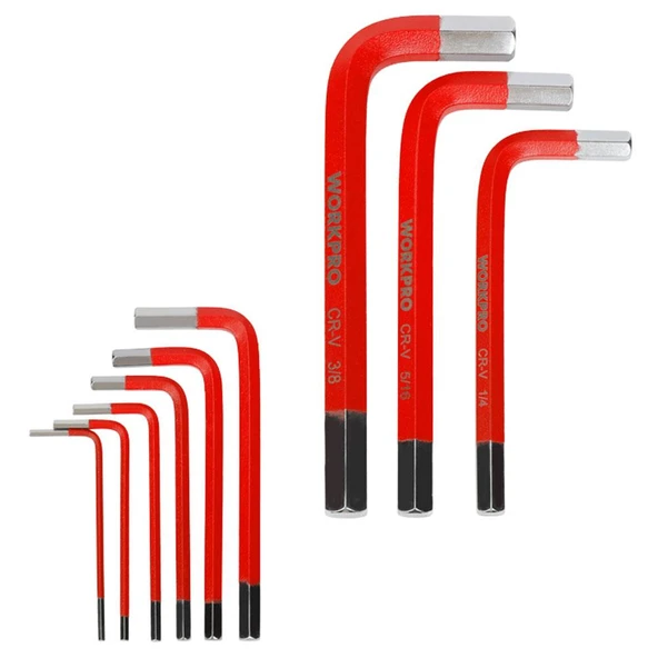 WORKPRO WP222016 9 Parça Kısa Boy CR-V İnç Profesyonel Allen Anahtar Takımı - Resim 3