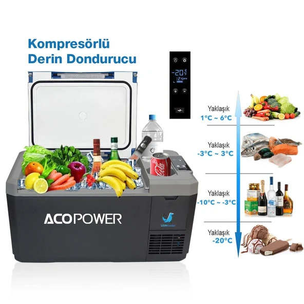 Acopower V18 12/24/220Volt 18Litre Kompresörlü Outdoor Oto Buzdolabı (Akü Dahil Değildir) - 3