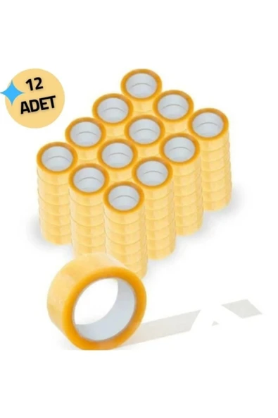 12 Adet 1.Kalite Holment Koli Bandı 45mm x 40 Mt EXTRA GÜÇLÜ YAPIŞKANLI BANT Ambalaj Taşınma Paket
