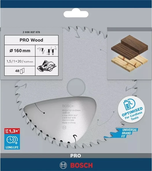 BOSCH 160x20x1,5 mm 48 Diş PRO Wood Ahşap Elmas Daire Testere Bıçağı - 6